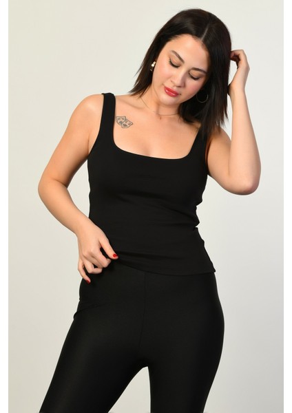 Kalın Askılı Kadın Bluz - Siyah Siyah - 42