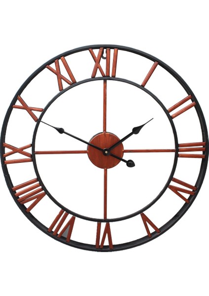 60CM Ev Vintage Oturma Odası Demir Duvar Saati Dekoratif Saat Yuvarlak Roma Sessiz Saat (Yurt Dışından)