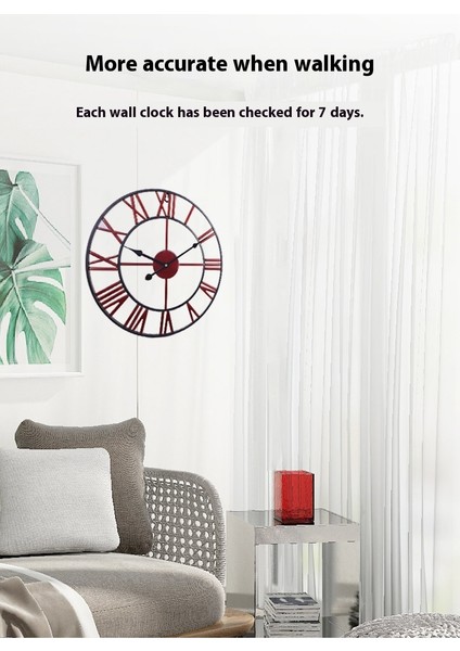60CM Ev Vintage Oturma Odası Demir Duvar Saati Dekoratif Saat Yuvarlak Roma Sessiz Saat (Yurt Dışından)