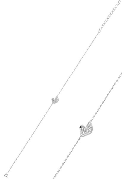 Gümüş Rodaj Zirkon Taşlı Kuğu Modeli Bileklik SGTL12821RODAJ