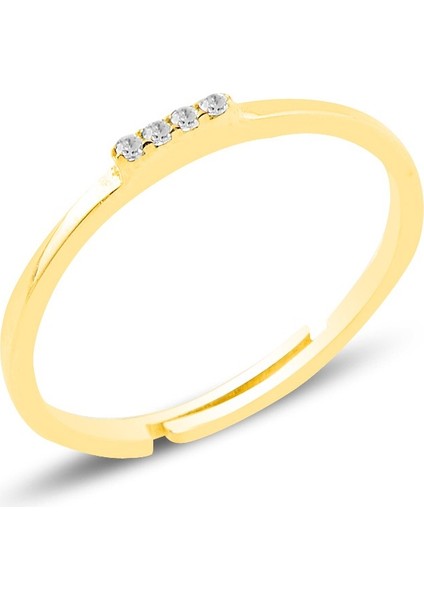 Gümüş Altın Yaldızlı Zirkon Taşlı Ayarlamalı Elegant Gümüş Yüzük SGTL10615GOLD