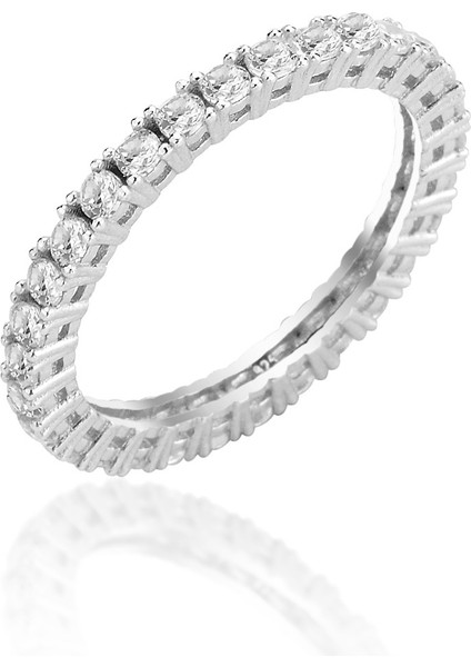 Gümüş Rodyumlu Pırlanta Montürlü Su Yolu Tamtur Yüzük