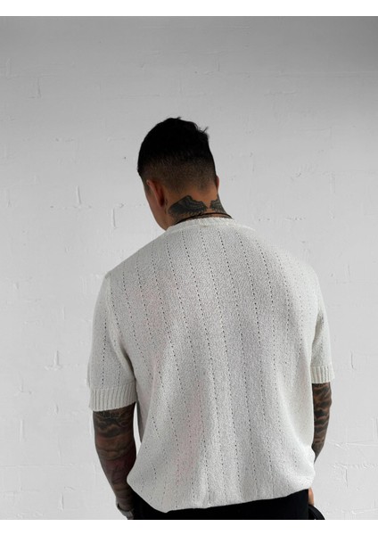 Erkek Regular Fit Örme Desenli T-Shirt Krem fiyatları