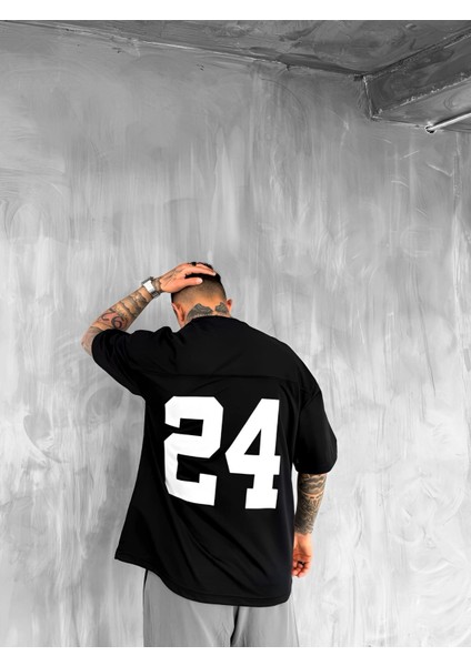 Erkek Baskılı Oversize Forma Kumaş T-Shirt Siyah fiyatları