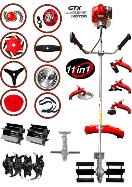 German X-Werttens 11 İN 1 Yan Tipi Tırpan Benzinli Motorlu Ot Çalı Çim Biçme Makinesi Full Aparat Hediyeli