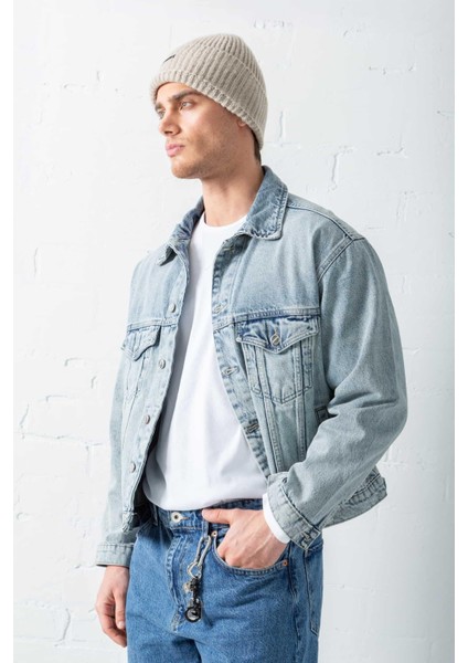 Erkek Boxy Fit Denim Ceket Mavi fiyatları