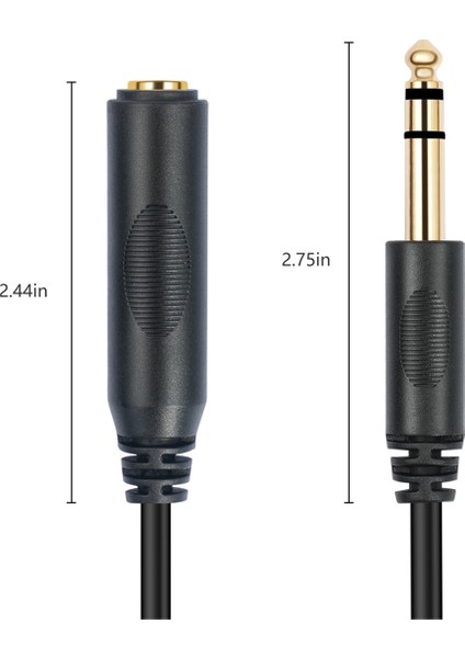 1/4 Trs 6.35MM Erkek - 6.35MM Dişi Stereo Uzatma Kablosu 180CM (Yurt Dışından)