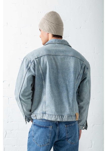 Erkek Boxy Fit Denim Ceket Mavi fırsatları