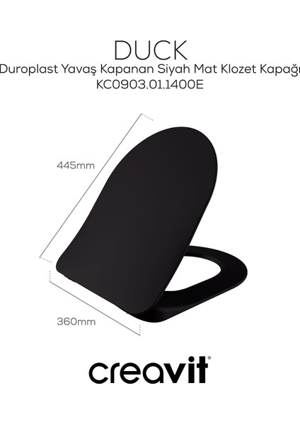 Duck Duroplast Yavaş Kapanan Klozet Kapağı Mat Siyah