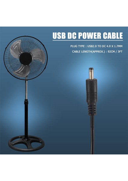 Yüksek Hızlı USB 2.0 A Erkek - Dc 4.0mm x 1.7mm Güç Kablosu 3ft Siyah (Yurt Dışından)