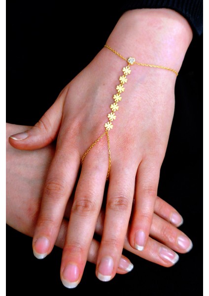 Gümüş Altın Yaldızlı Zirkon Taşlı Yonca Modeli Pullu Şahmeran SGTL12815GOLD