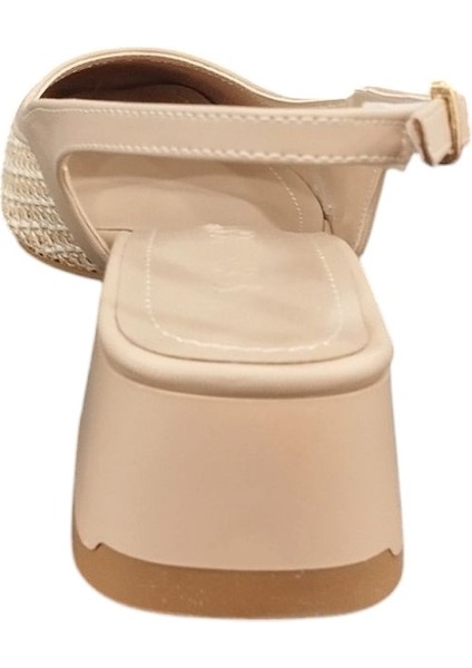 8671036Z Arkası Açık Yuvarlak Burun 4 cm Kalın Topuklu Hasır Ayakkabı
