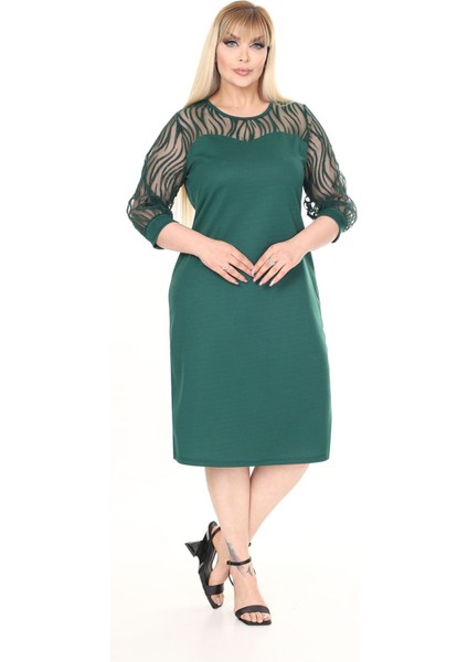 Flok Kol Büyük Beden Yeşil Elbise 30A-2660 fiyatları