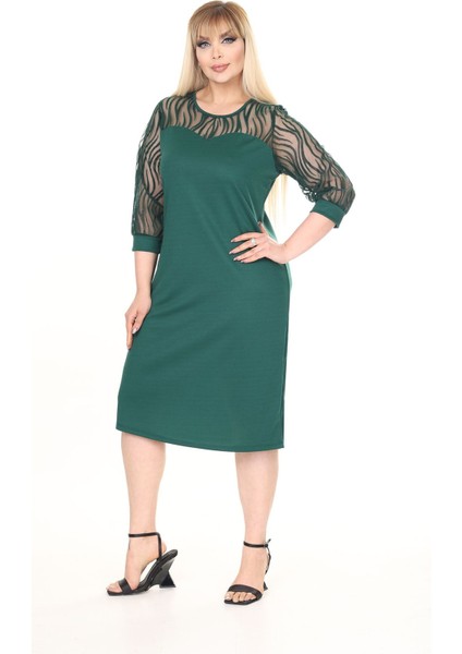 Flok Kol Büyük Beden Yeşil Elbise 30A-2660 indirimleri