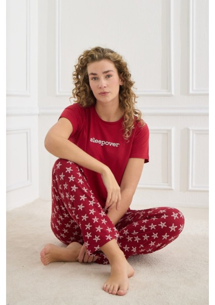 Kadın Pijama Takımı Kısa Kol Sıfır Yaka