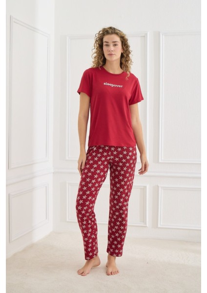 Kadın Pijama Takımı Kısa Kol Sıfır Yaka