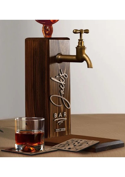 Gift Kişiye Özel Kabartma Isimli Ahşap Viski Standı ve Bardak Altlığı Seti-1, Viski Çeşmesi, Doğum Günü Hediyesi, Babaya Hediye fiyatları