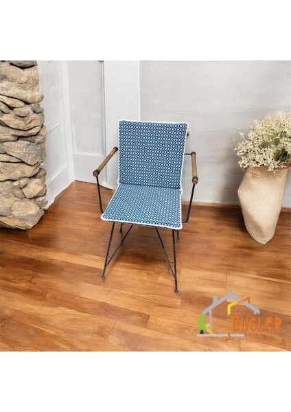 40*80 Duck Kumaş Petrol Mavisi Papatya Desenli 4 cm Lik Sırtlı Sandalye Minderi
