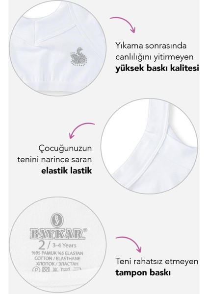 Kız Çocuk Pamuklu Kalın Askılı Taş Detaylı Yarım Atlet 3'lü Paket 4290 Beyaz