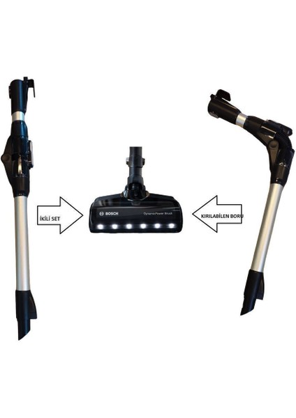 Şarjı Süpürge Unlimited 6-7-8 Seri Kırılabilen Dikey Boru & Şarjı Süpürge Başlığı Emici Işıklı