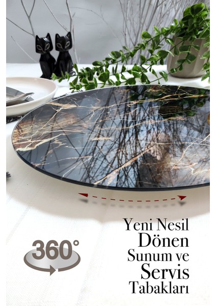 Kahverengi Mermer Desenli Dönen Sunum ve Servis Tabağı