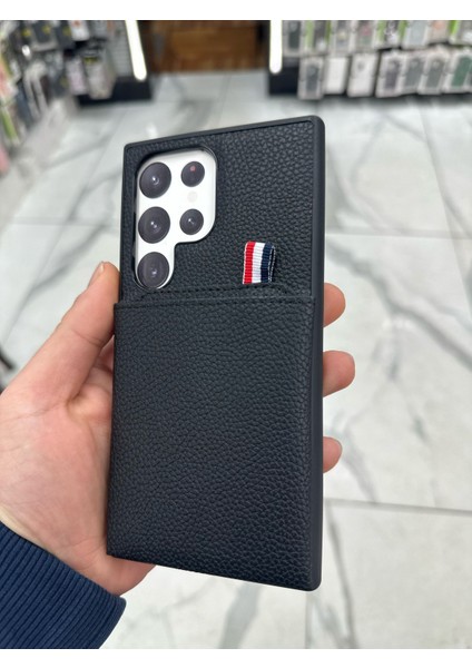 Samsung Galaxy S25 Ultra Uyumlu Deri Kılıf Kartlıklı Kılıf Arkası Cüzdanlı Kılıf Kart Koymalı Kılıf Siyah