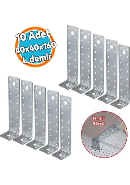 10 Adet Mobilya Dolap Duvar Sabitleme Metal Köşebent 40X40X160 mm Bağlantı Aparatı L Demiri Gönye