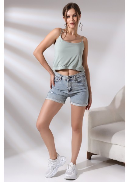 Kadın Askılı Crop Atlet