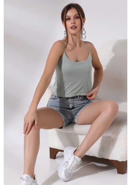 Kadın Askılı Crop Atlet