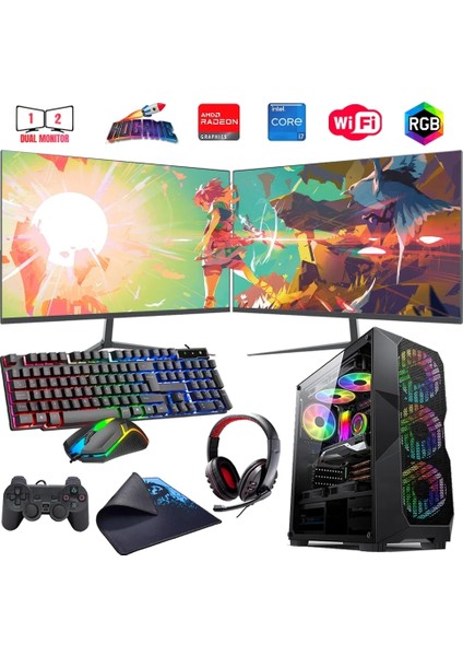 I7 14700F 32GB Ddr4 1tb M2 8gb RX580 Çift 24" Monitörlü Oyun Bilgisayarı (Gaming Set)