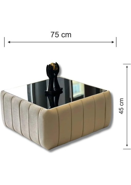 Most Line Cam Orta Sehpa 04 Bej Kadife Kumaş (Evinize Teslim)