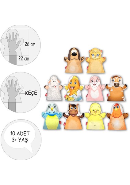 10 Parça Tox Evcil Hayvanlar El Kukla Set , Eğitici Oyuncak