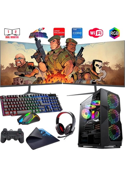 I5 14400F 32GB Ddr4 1tb M2 8gb RX580 Çift 24" Monitörlü Oyun Bilgisayarı (Gaming Set)