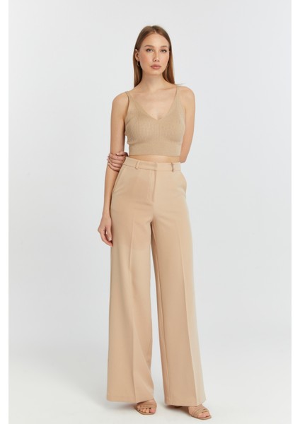 Vizon Palazzo Geniş Paça Dokuma Kumaş Pantolon fırsatları