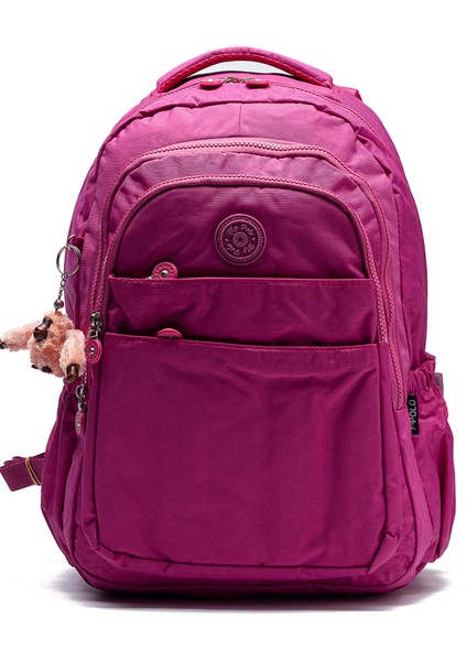 Çok Cepli Su Geçirmez Krınkıl Kumaş Günlük ve Okul Sırt Çantası MYP8610 Fuşya