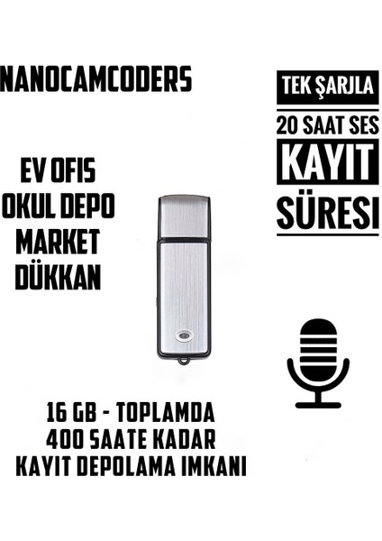 1k Mini Ses Kayıt Kaydet Dınle 16 GB Tek Şarjla 20 Saat Gizli Ses Kayıt Alır - ( Kamera Değildir )
