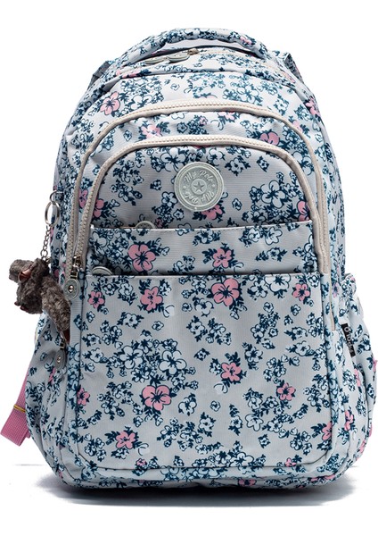 Çok Cepli Su Geçirmez Krınkıl Kumaş Günlük ve Okul Sırt Çantası MYP8610 Gri/pembe