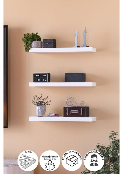 Duvar Rafı Uçan Raf Duvar Rafı Tv Rafı Kitaplık Rafı 48 x 15 cm Beyaz