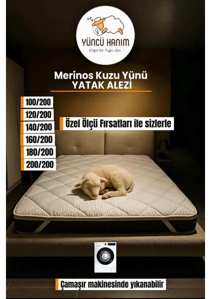Merinos Kuzu Yünü Yatak Pedi, Yatak Koruyucu, Yatak Şiltesi (%100 MERİNOS KUZU YÜNÜ)