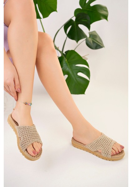 Kadın Dantel Detay Rahat Terlik Yeni Sezon Kalın Taban Örgü Nakışlı Yazlık Terlik modelleri