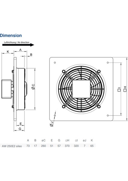 Aw 250E2 Aksiyel Fan Ø 250 mm 230 V Ac Max 1786 M³/h 2289 Rpm 148 W