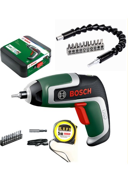 Ixo 7 Akülü Mini Vidalama, Bosch Esnek Bükülebilir Vidalama Seti 10 Parça ve Metre