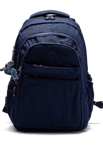 Çok Cepli Su Geçirmez Krınkıl Kumaş Günlük ve Okul Sırt Çantası MYP8610 Lacivert Düz