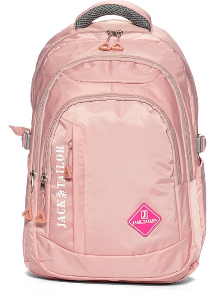 Tablet ve Laptop Bölmeli Çok Cepli Su Geçirmez Okul Çantası Lise ve Ortaokul JT60020 Pembe