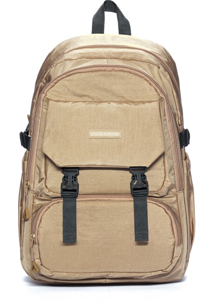 Tablet ve Laptop Bölmeli Çok Cepli Su Geçirmez Okul Çantası Lise ve Ortaokul JT60030 Bej