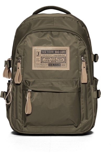 Tablet ve Laptop Bölmeli Çok Cepli Su Geçirmez Okul Çantası Lise ve Ortaokul JT60010 Haki