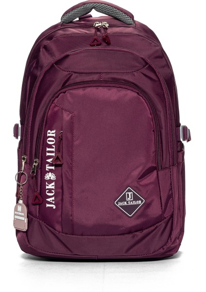 Tablet ve Laptop Bölmeli Çok Cepli Su Geçirmez Okul Çantası Lise ve Ortaokul JT60020 Bordo