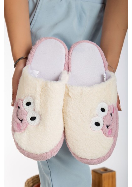 Kadın Kurbağa Figürlü Sessiz Taban Peluş Ev Terliği