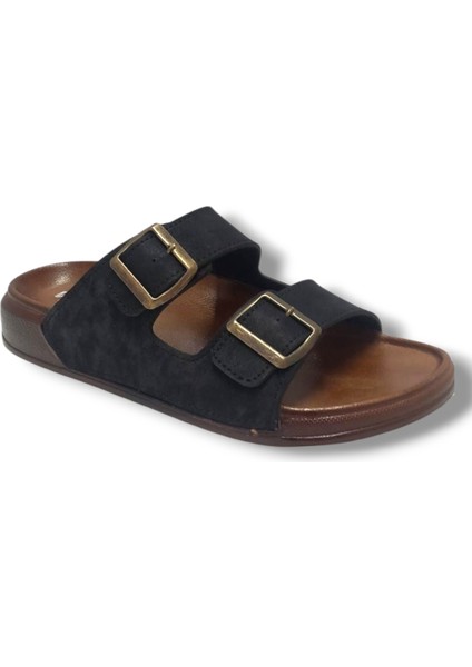 54201-25 Deri Çift Bant Anatomik Erkek Terlik