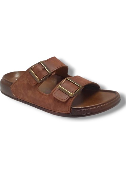 54201-25 Deri Çift Bant Anatomik Erkek Terlik